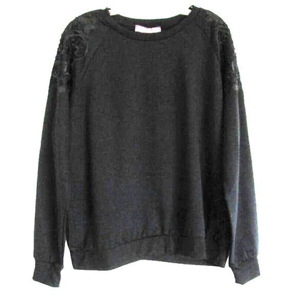 GLORIA VANDERBUILT Black Lace Detail on L/S Sweatshirt Sz XL - Picture 2 of 6